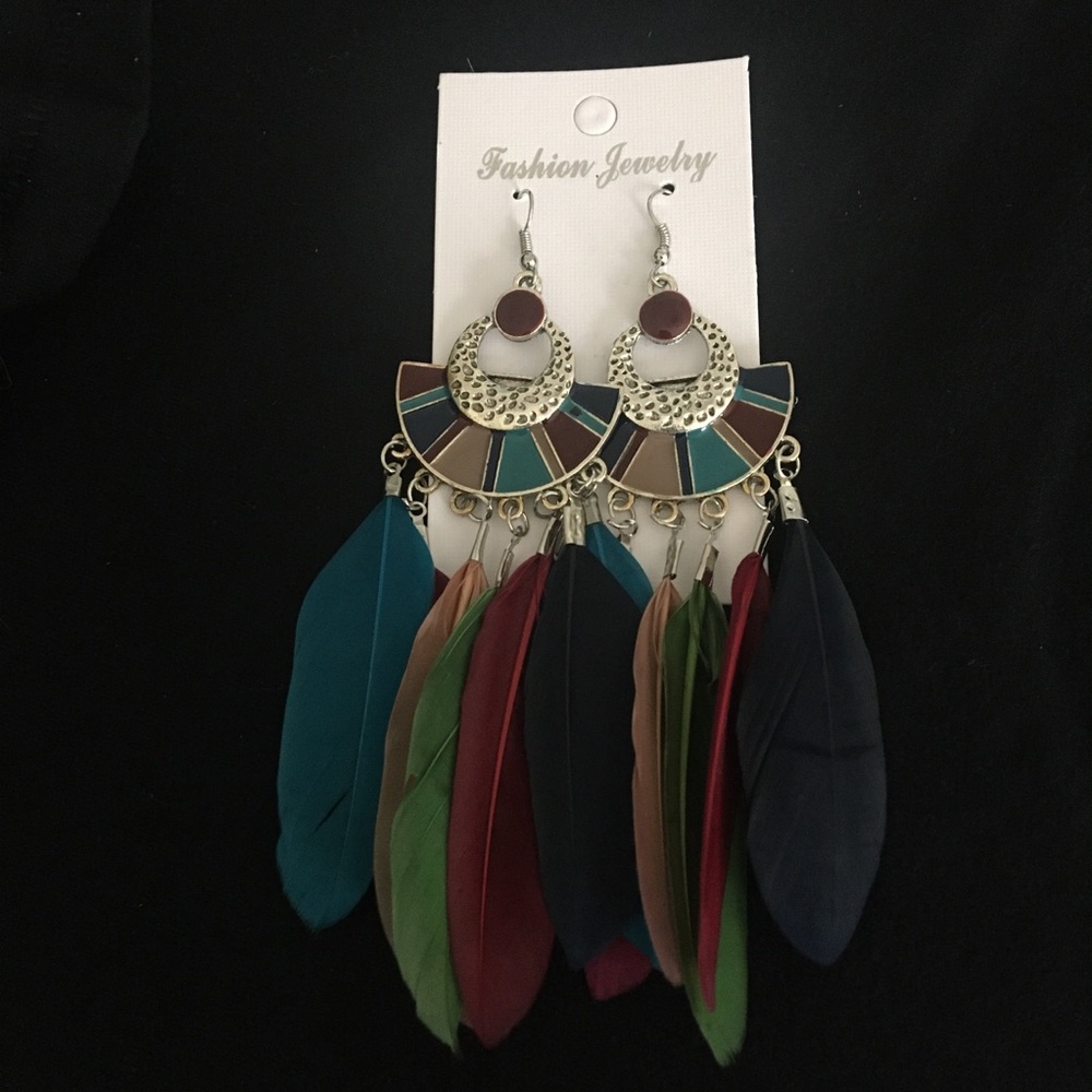 Native Style Multi Color Feather Earrings